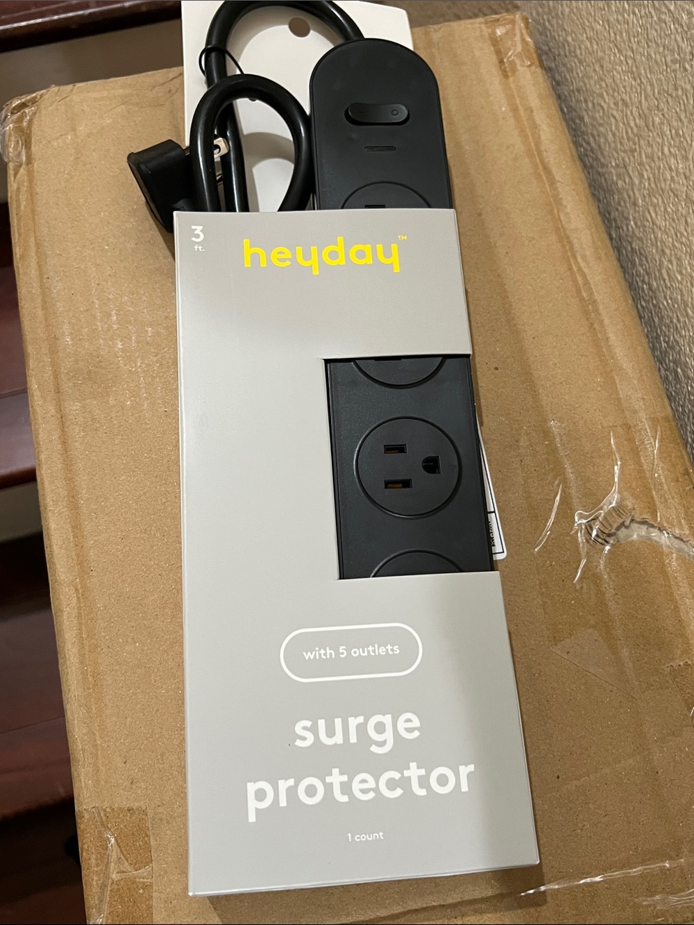 heyday Black 5-Outlet Surge Protector with On/Off Switch